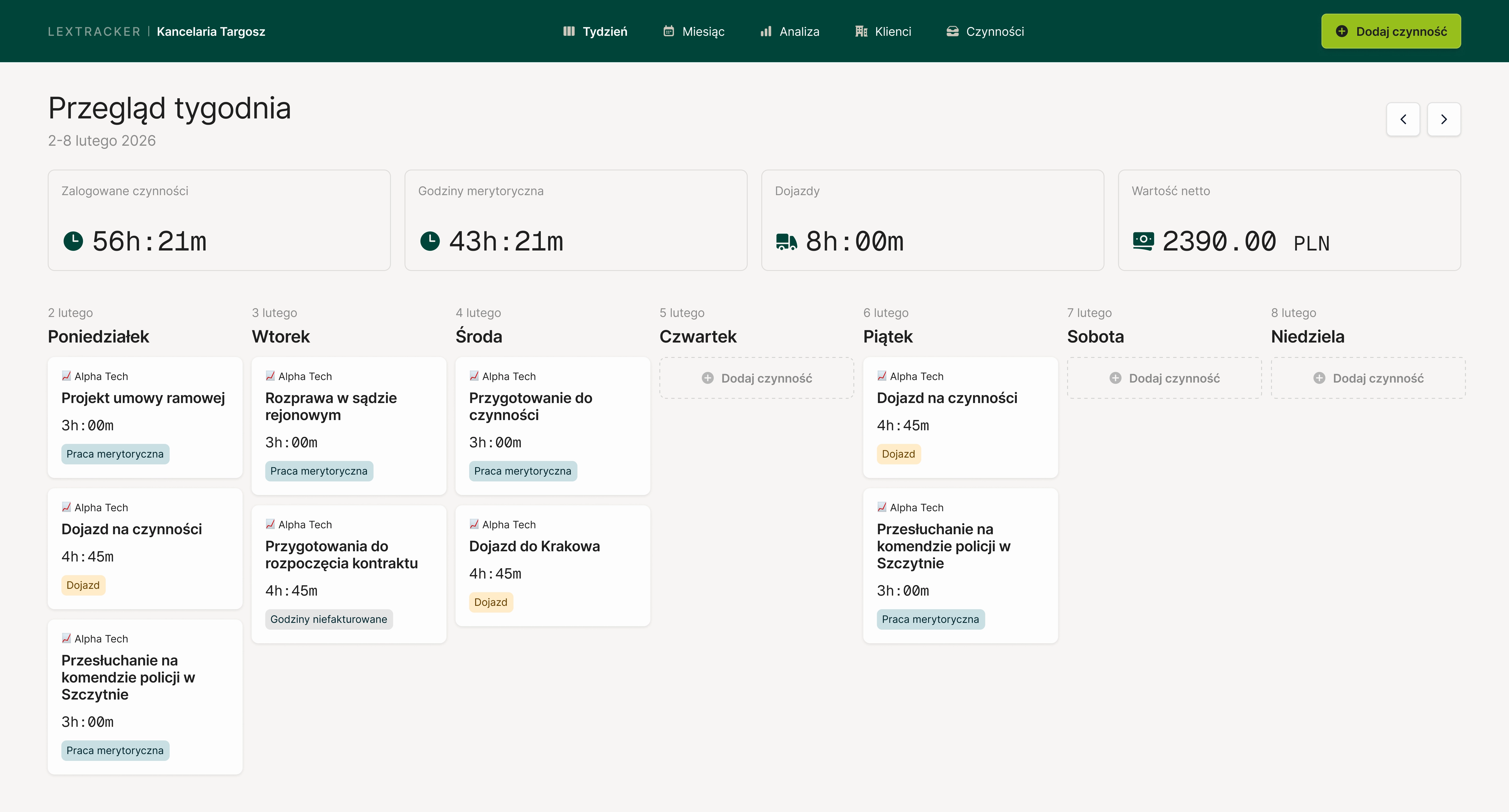 Podgląd aplikacji LexTracker